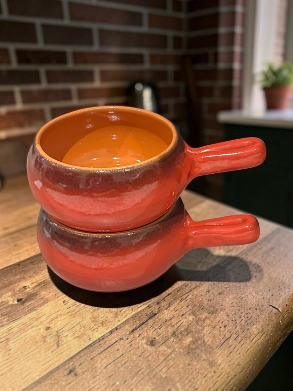 De Silva Italian Terracotta Soup Bowls, Red Glazed Clay Stew Crocks